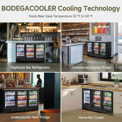 Bodega cooler 12 Cu.Ft Display Bar Beverage Fridge With 3 Glass Doors and wheels