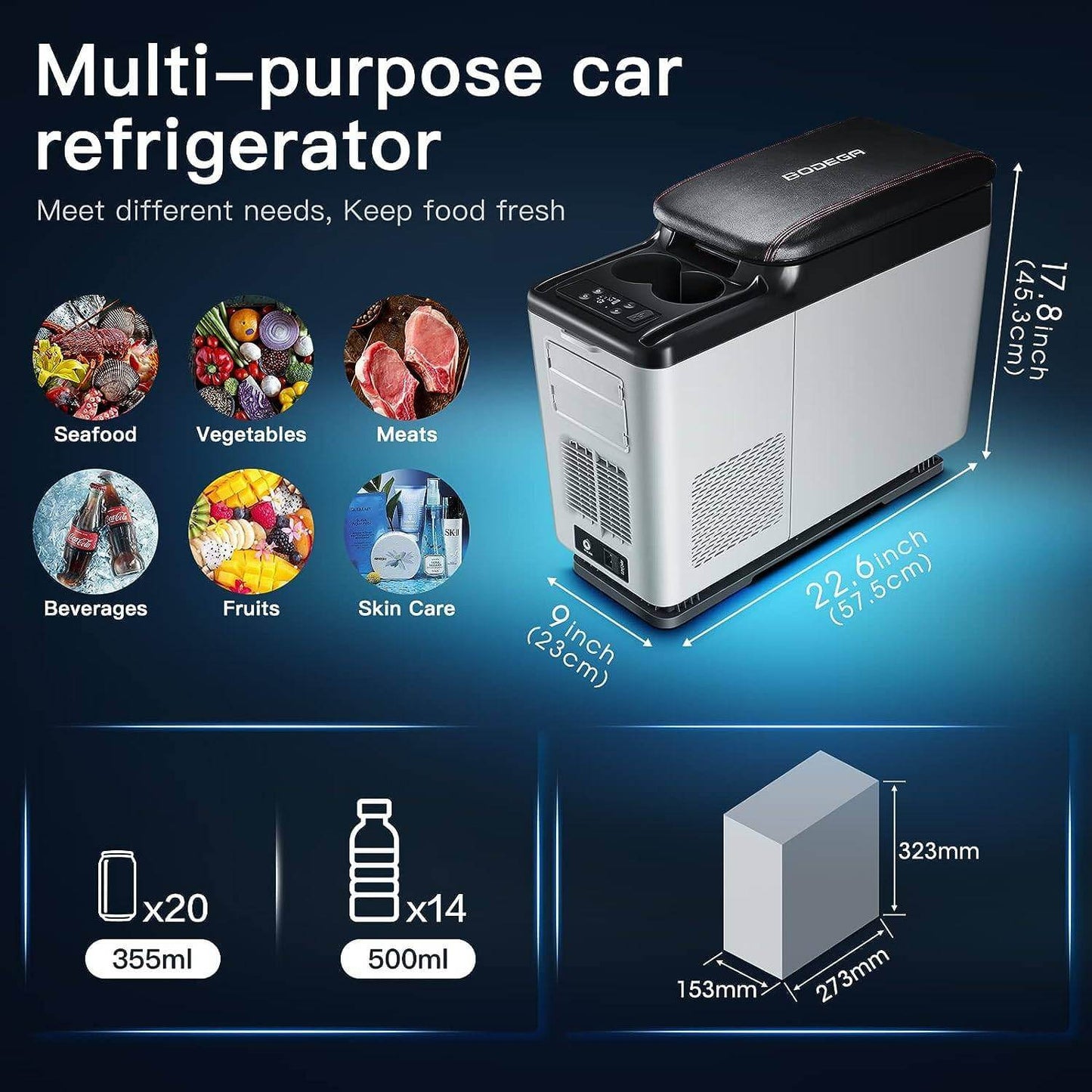 BODEGAcooler Armrest Refrigerator Car Fridge 16Qt/15L CF15