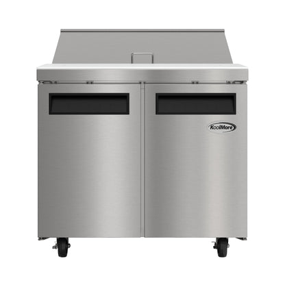 KOOLMORE 36" Commercial 2 Door Refrigerated Salad and Sandwich Prep Table, 10 Pan Capacity and 11 Cubic Feet of Storage - KMPTR362D