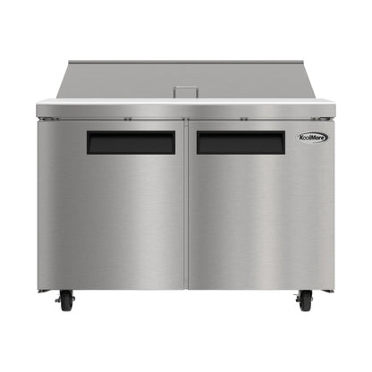KOOLMORE 46" Commercial 2 Door Refrigeratd Salad and Sandwich Prep Table, 12 Pan Capacity and 14 Cubic Feet of Storage - KMPTR462D