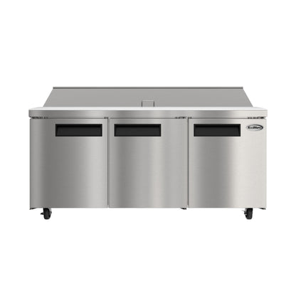 KOOLMORE 70" Commercial 3 Door Refrigerated Salad and Sandwich Prep Table, 18 Pan Capacity and 22 Cubic Feet of Storage - KMPTR703D