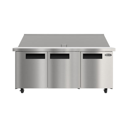 KOOLMORE 70" Commercial 3 Door Refrigerated Mega Salad and Sandwich Prep Table, 30 Pan Capacity and 22 Cubic Feet of Storage - KMMPTR703D