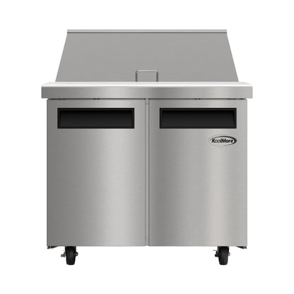 KOOLMORE 36" Commercial 2 Door Refrigerated Mega Salad and Sandwich Prep Table, 15 Pan Capacity and 11 Cubic Feet of Storage - KMMPTR362D