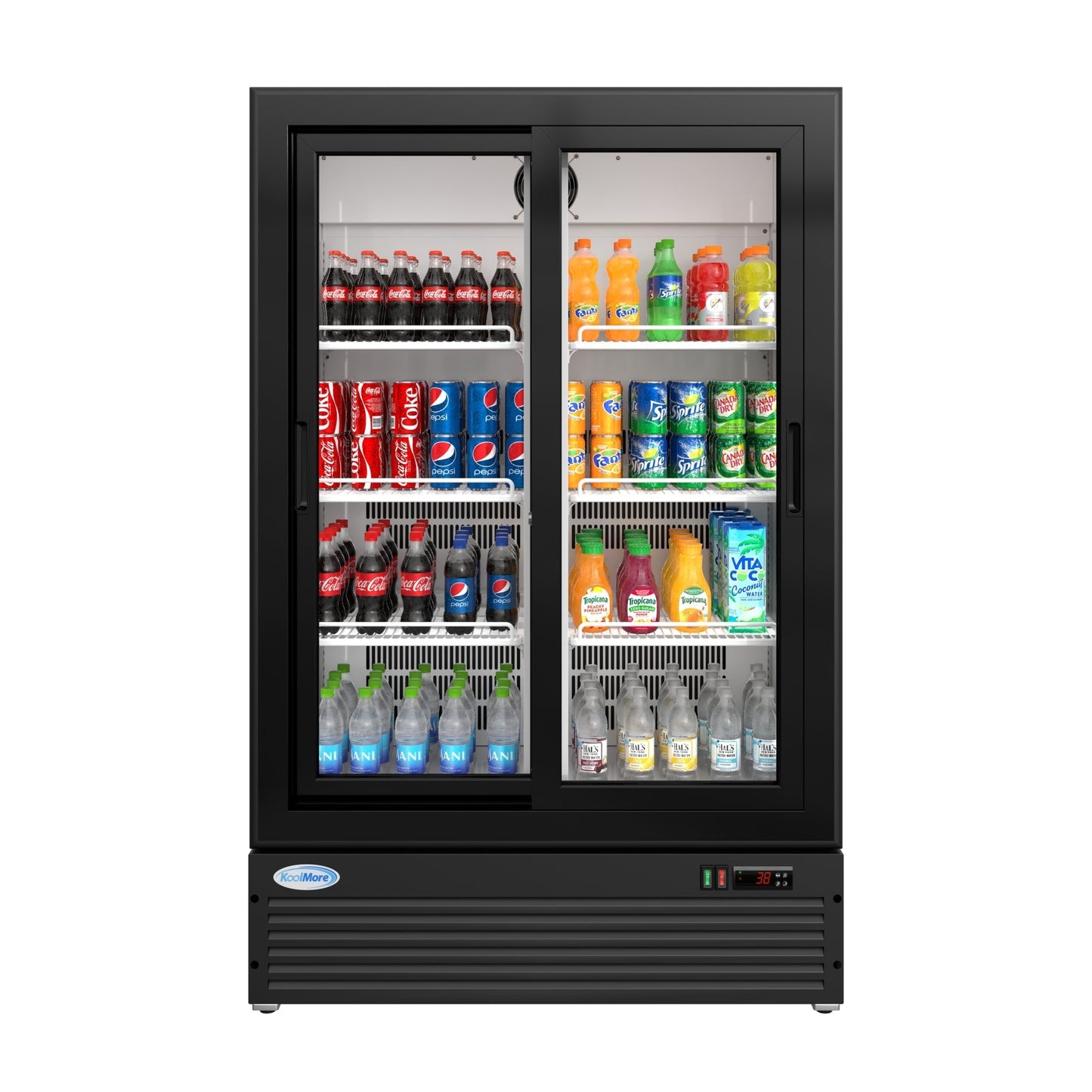 KOOLMORE 35 In. 10 Cu. Ft. Low Height - Aisle End Retail Display Merchandiser Refrigerator in Black For SuperMarket, Deli, No Frost - KMAEM210CSL