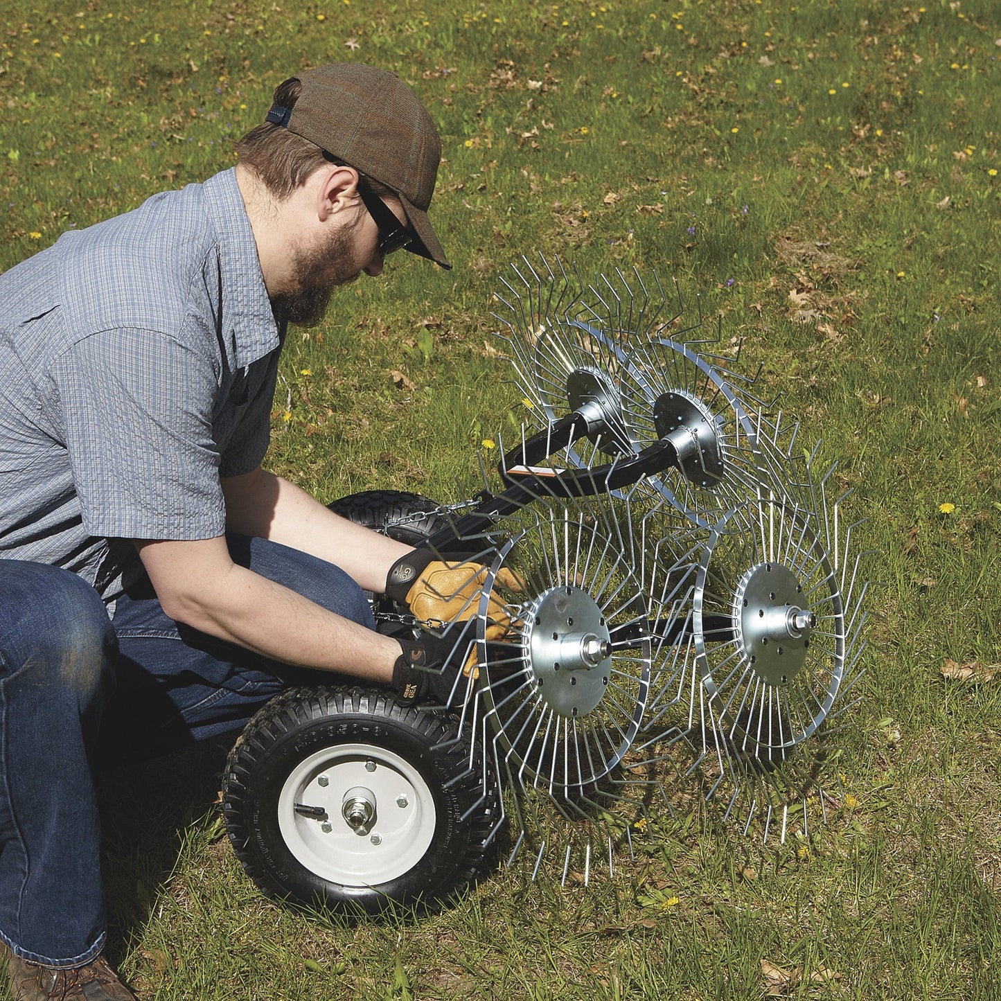 Strongway Acreage Rake 48in Dethatcher with 4 Tine Reels  - 49165