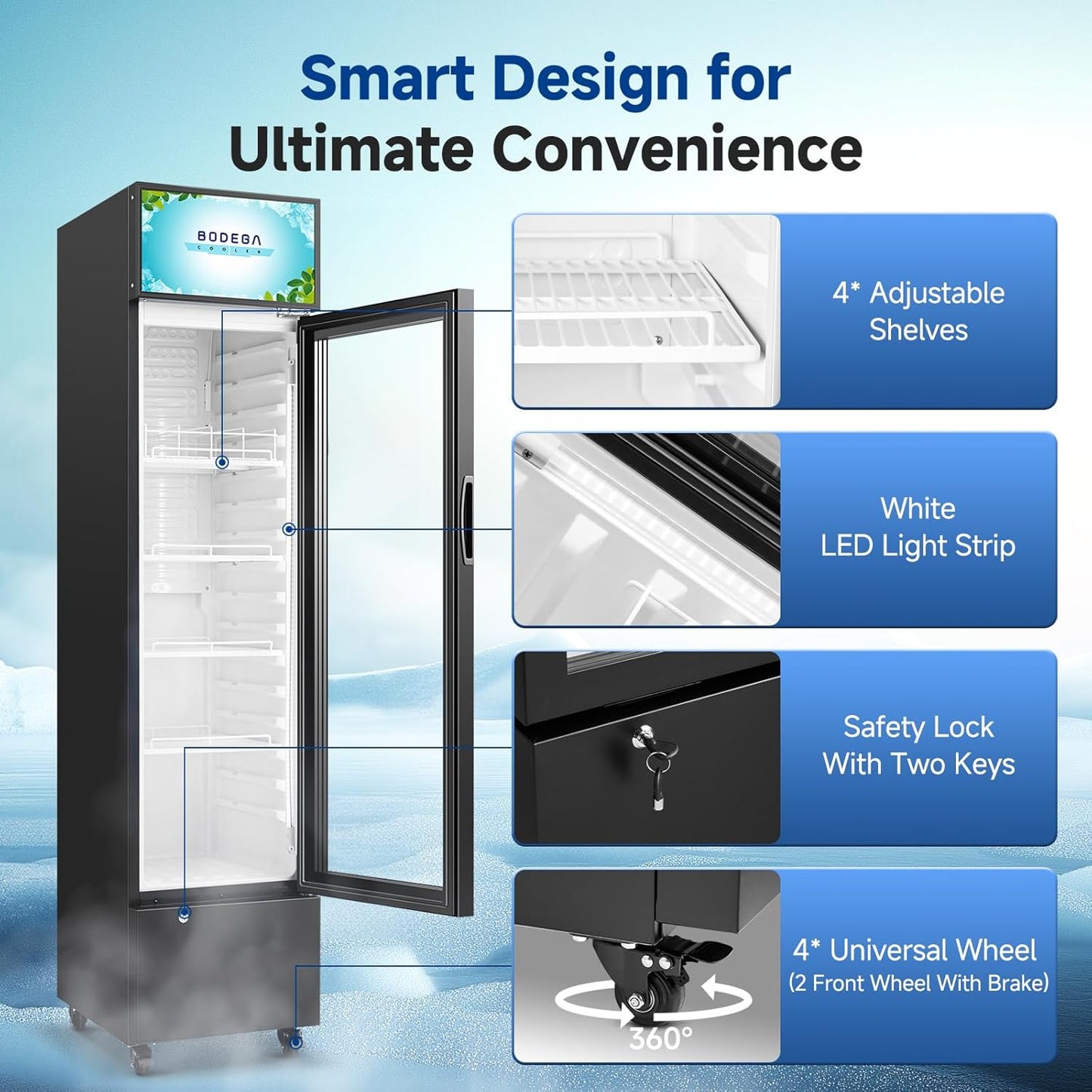 BODEGACOOLER 7.71 Cu.ft Large Capacity Commercial Refrigerator with Glass Door