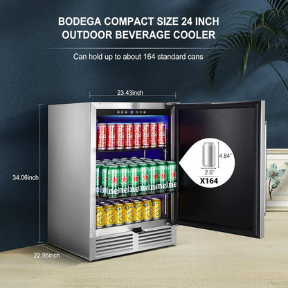 BODEGACOOLER 24 Inch Dual Zone Under Counter Beverage Fridge for Outdoor Use