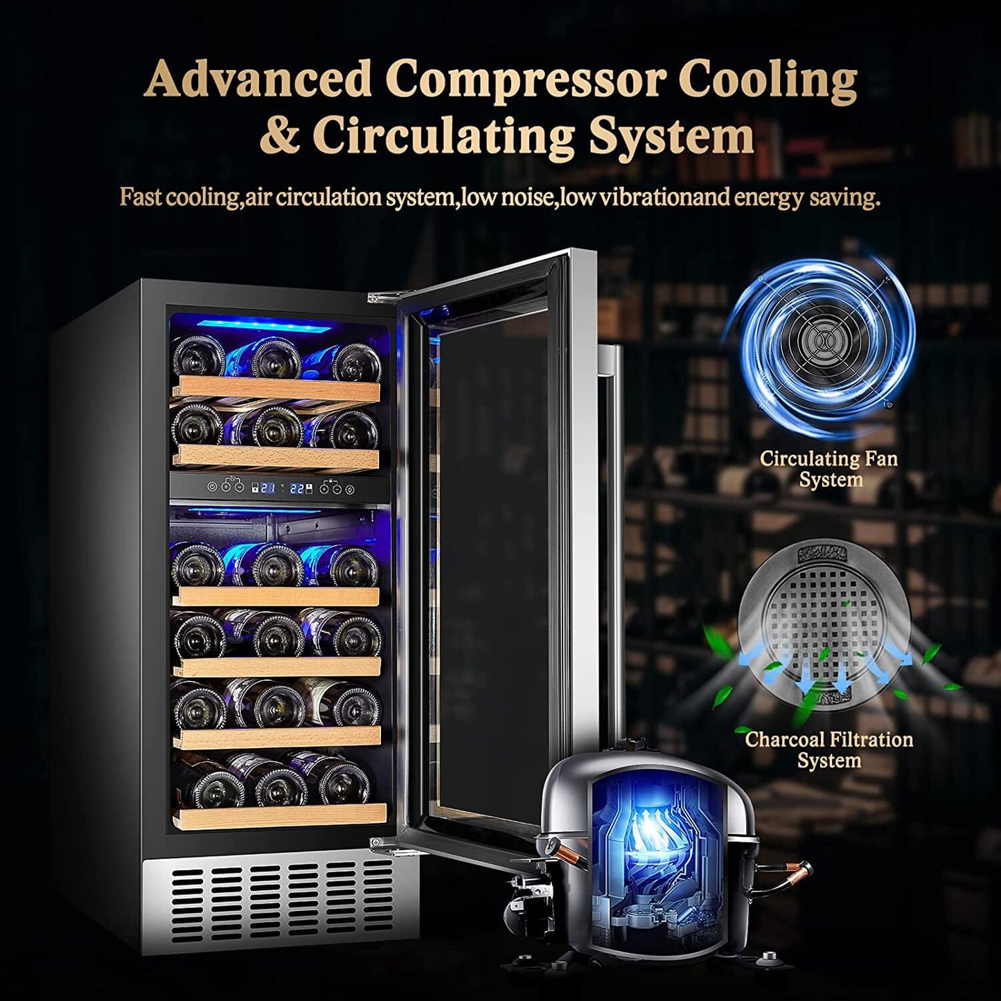 Bodega cooler 15 Inch Wine Cooler 28 Bottle Dual Zone Wine Refrigerator ‎JC-85B