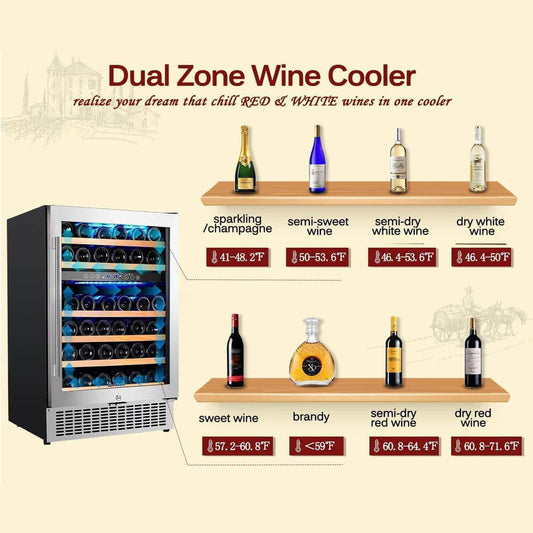 AAOBOSI 24 Inch Dual Zone Wine Cooler 46 Bottle Wine Refrigerator  - JC-145B