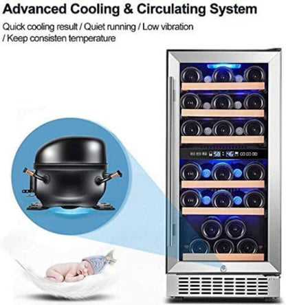 AAOBOSI Wine Cooler Refrigerator 15 inch Dual Zone Wine Fridge for 30 Bottles -  YC-100B