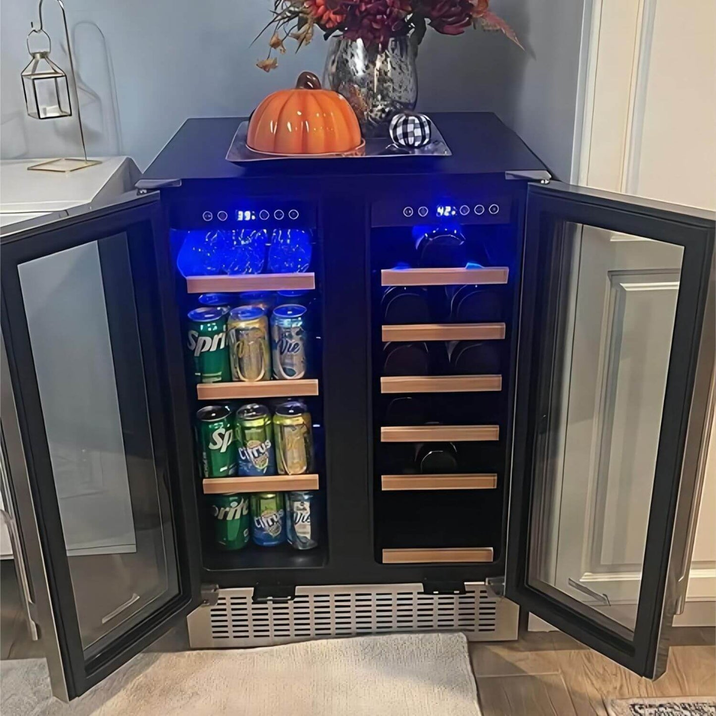 AOBOSI 24 Inch Beverage and Wine Cooler Dual Zone 2-IN-1 Hold 18 Bottles and 57 Cans -  YC120-2D