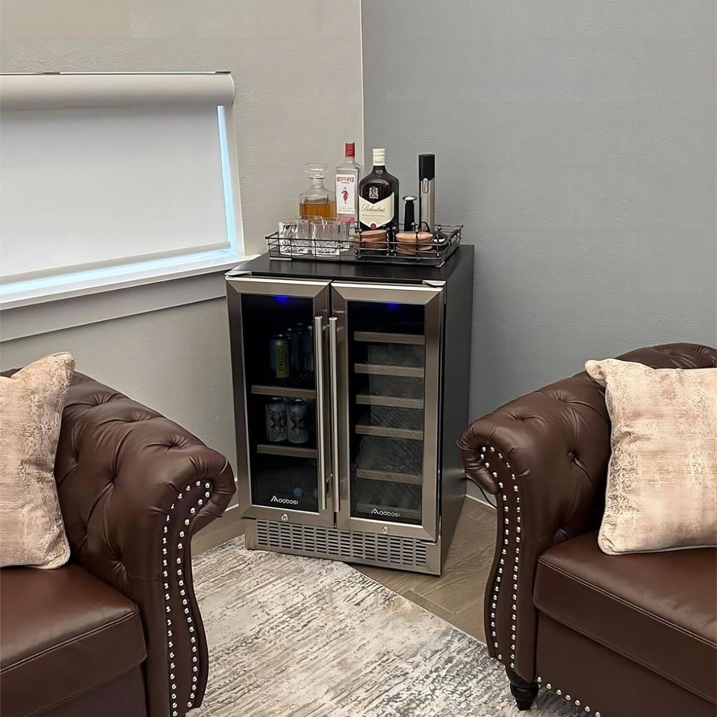 AOBOSI 24 Inch Beverage and Wine Cooler Dual Zone 2-IN-1 Hold 18 Bottles and 57 Cans -  YC120-2D