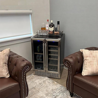 AOBOSI 24 Inch Beverage and Wine Cooler Dual Zone 2-IN-1 Hold 18 Bottles and 57 Cans -  YC120-2D