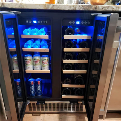 AOBOSI 24 Inch Beverage and Wine Cooler Dual Zone 2-IN-1 Hold 18 Bottles and 57 Cans -  YC120-2D