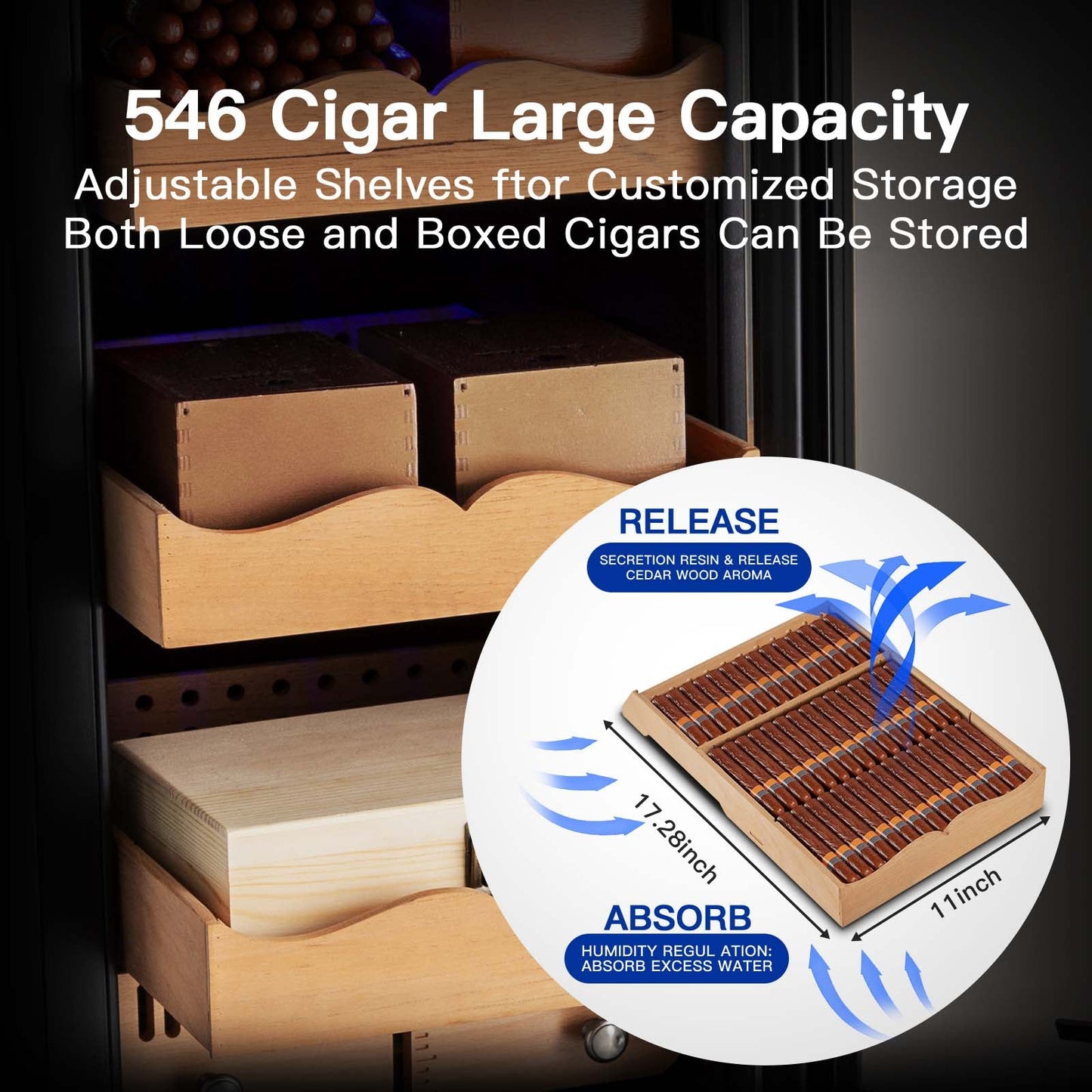 BODEGAcooler 546 Count Electric Cigar Humidor Wineador in Stainless Steel with Wood Shelves - JC-85AXJG