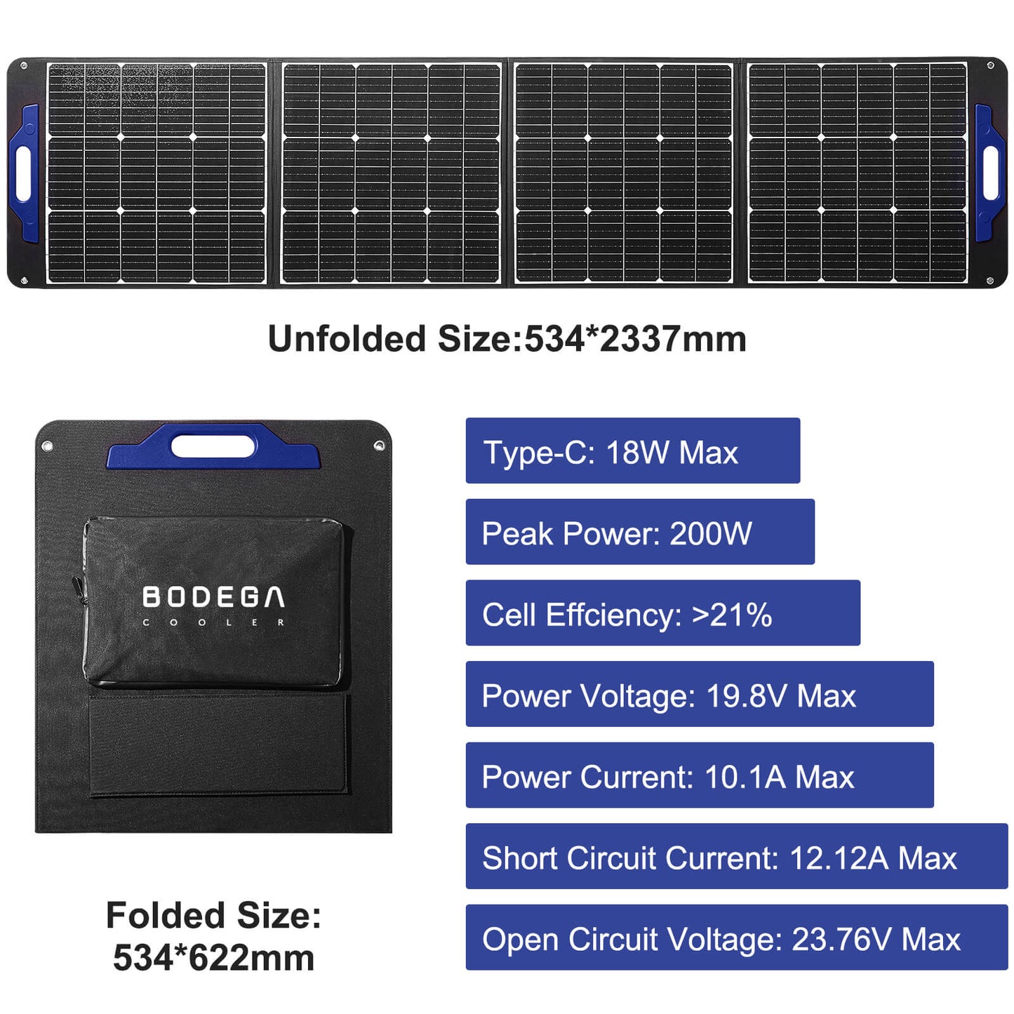 BODEGAcooler 200W Portable Solar Panel Eco-Friendly Source - GSM-200W