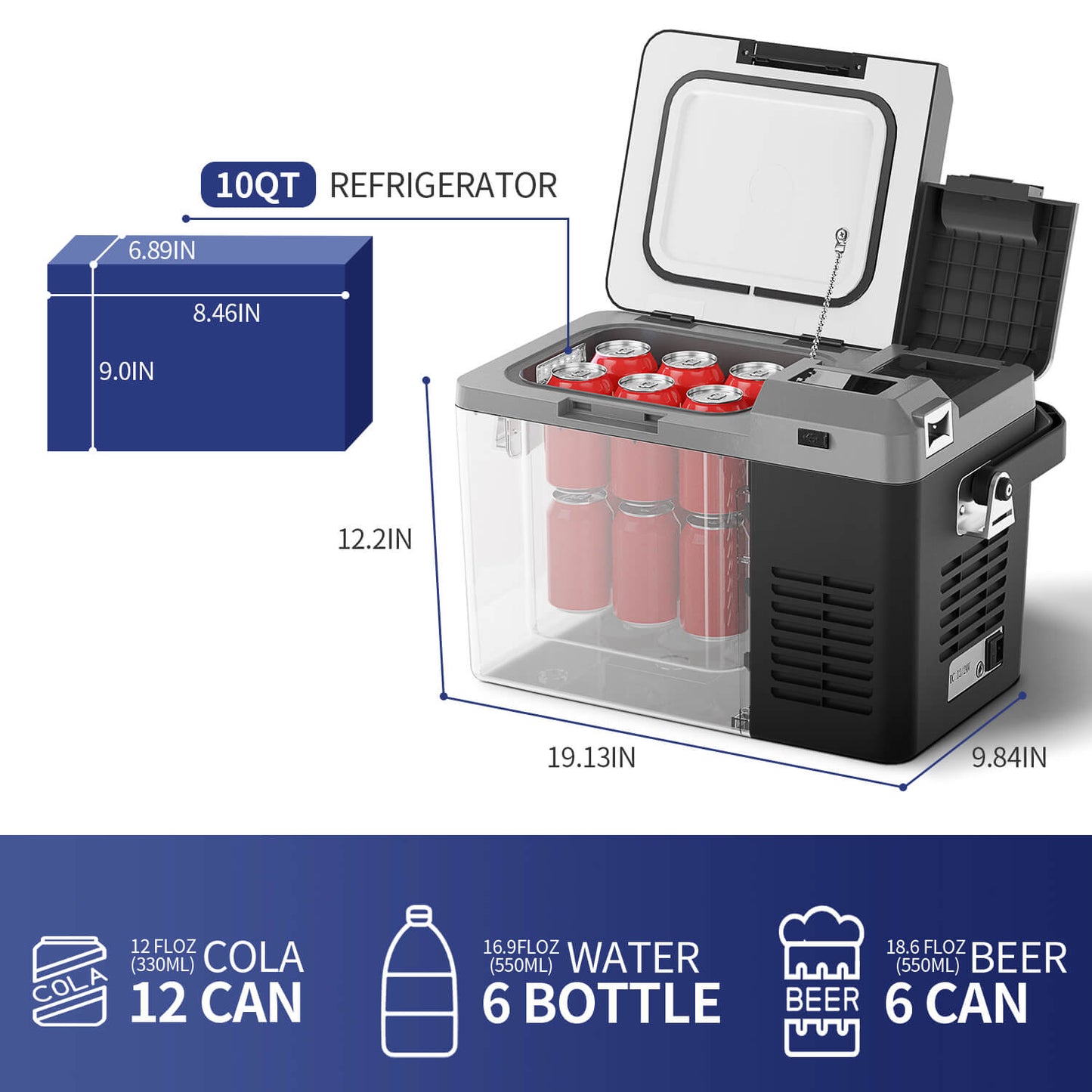 BODEGAcooler Mini 12V Portable Freezer  10Qt/9L with Battery - J9
