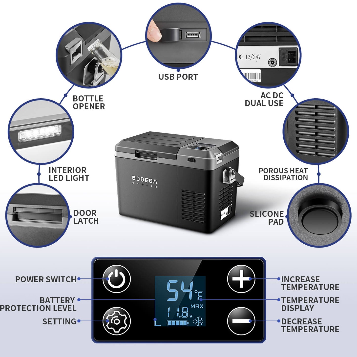 BODEGAcooler Mini 12V Portable Freezer  10Qt/9L with Battery - J9