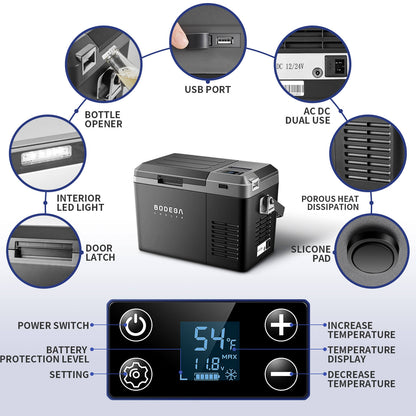 BODEGAcooler Mini 12V Portable Freezer  10Qt/9L with Battery - J9