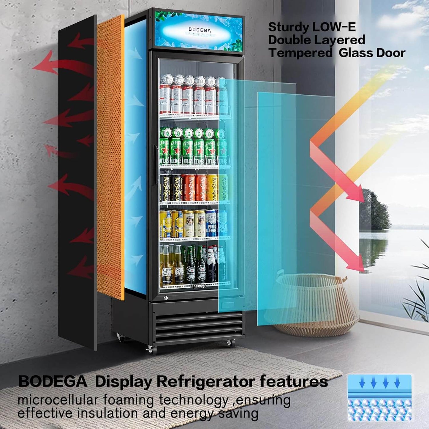 BODEGAcooler Commercial Glass Door Display Refrigerator Merchandiser 12.2 Cu. Ft