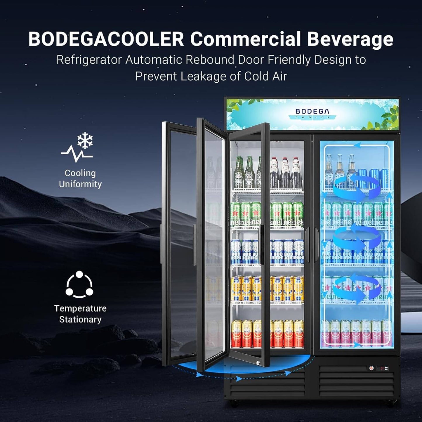 BODEGAcooler Commercial Refrigerator 2 Glass Doors Display Refrigerator Merchandiser 35.4 Cu. Ft