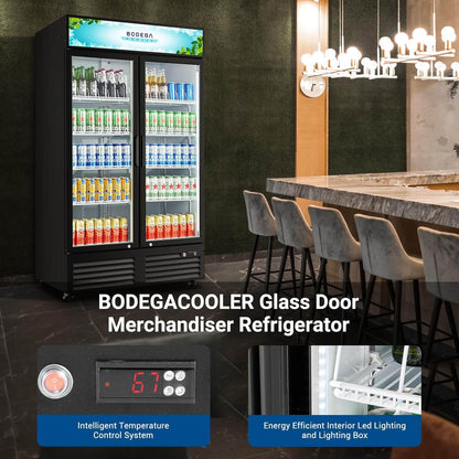 BODEGAcooler Commercial Refrigerator 2 Glass Doors Display Refrigerator Merchandiser 35.4 Cu. Ft