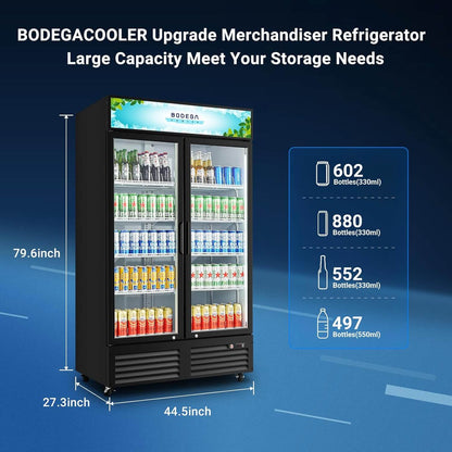 BODEGAcooler Commercial Refrigerator 2 Glass Doors Display Refrigerator Merchandiser 35.4 Cu. Ft