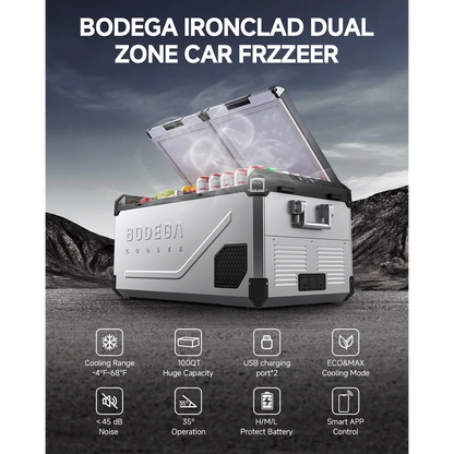 BODEGACOOLER 12 Volt Refrigerator 100QT/95L Hard Insulated Dual Zone