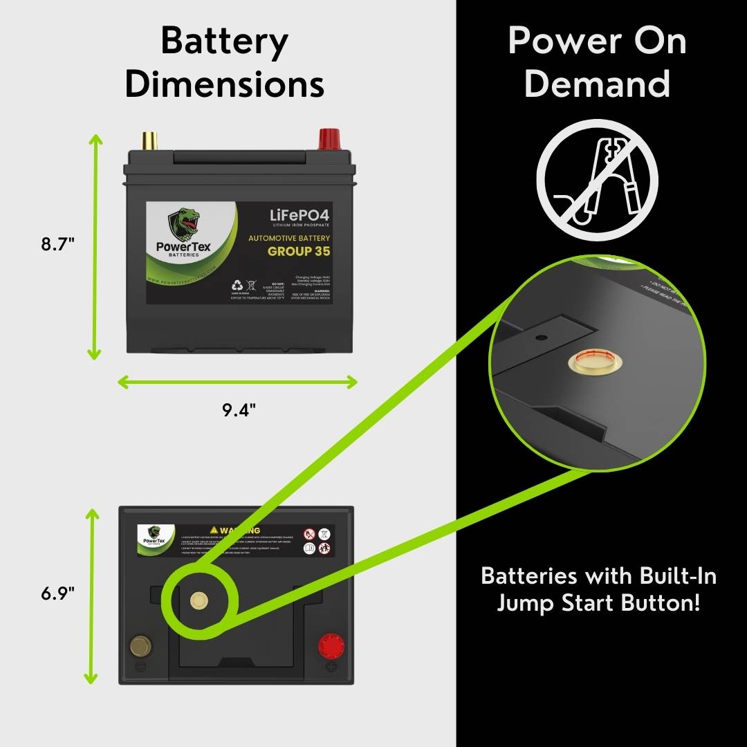 PowerTex 2009 Honda Accord Car Battery BCI Group 35 / Q85 Lithium LiFePO4 Automotive Battery - PTLG35-24