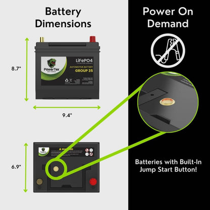 PowerTex 2017 Nissan Frontier Car Battery BCI Group 35 / Q85 Lithium LiFePO4 Automotive Battery - PTLG35-251