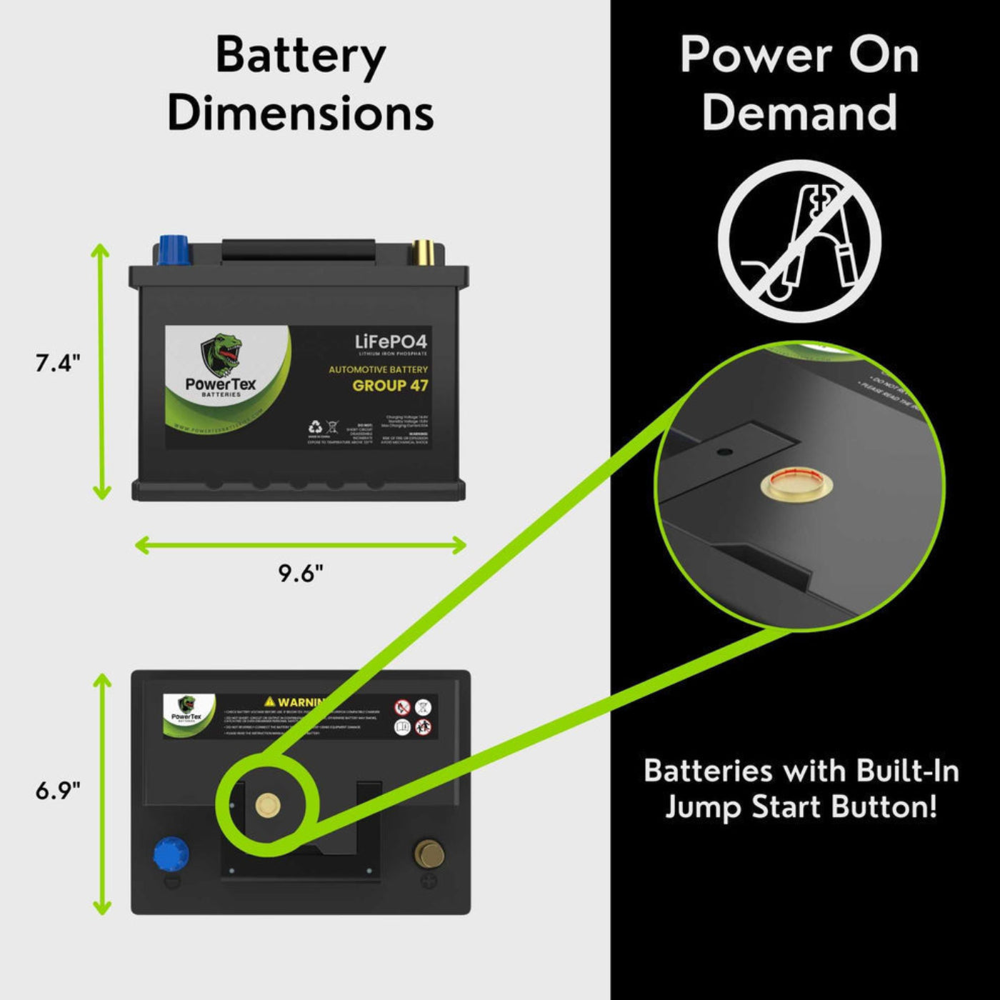 PowerTex 2022 Chevrolet Trax L4 1.4LReplacement Car Battery BCI Group 47 Lithium LiFePO4 Automotive Powertex Battery - PTLG47-017