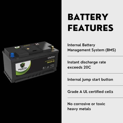 PowerTexPowerTex 2012 Porsche Cayenne Car Battery BCI Group 49 / H8 Replacement Lithium LiFePO4 Automotive Battery - PTLG49-1618