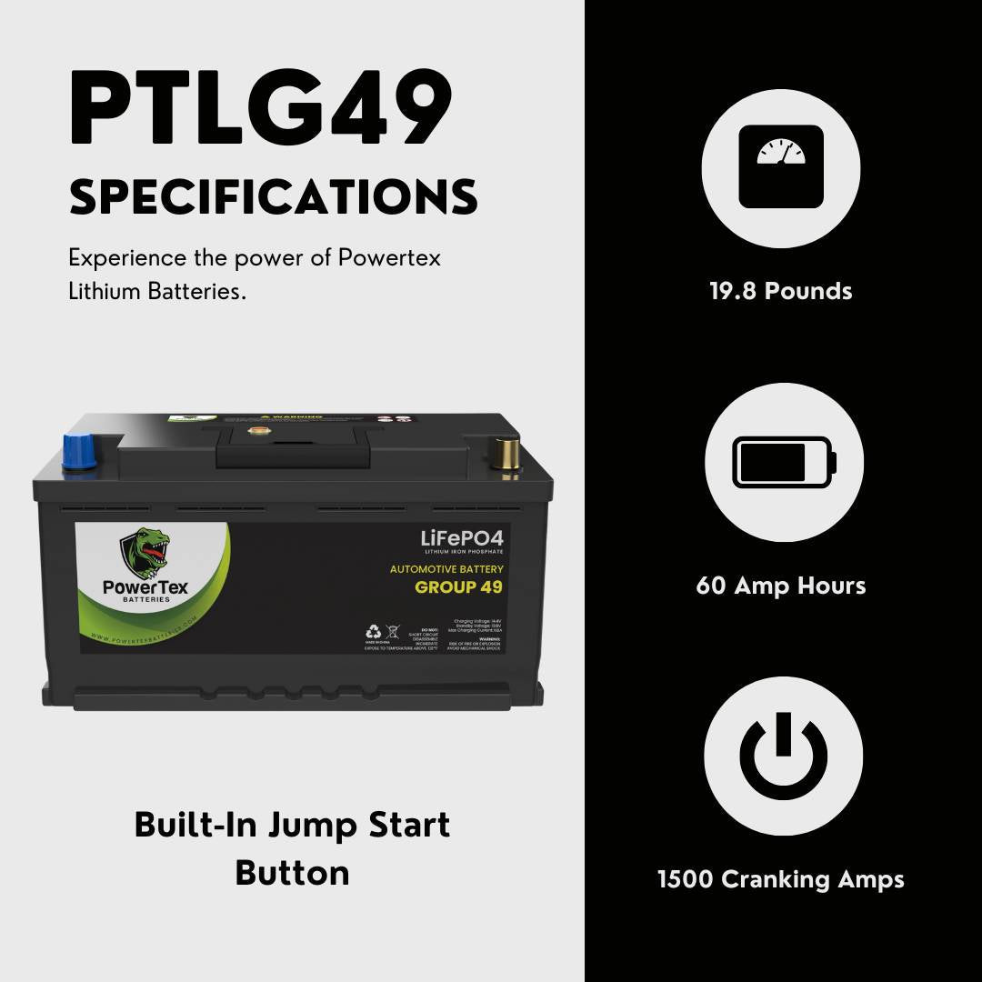 PowerTex 2022 Audi TT RS L5 2.5LReplacement Car Battery BCI Group 49 Lithium LiFePO4 Automotive Powertex Battery -, PTLG49-0216