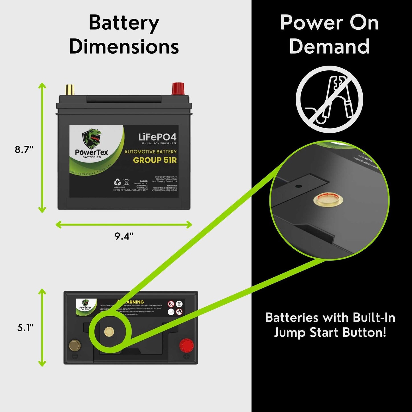 PowerTex 2009 Honda CR-V Car Battery BCI Group 51R Lithium LiFePO4 Replacement Automotive Battery - PTLG51R-78