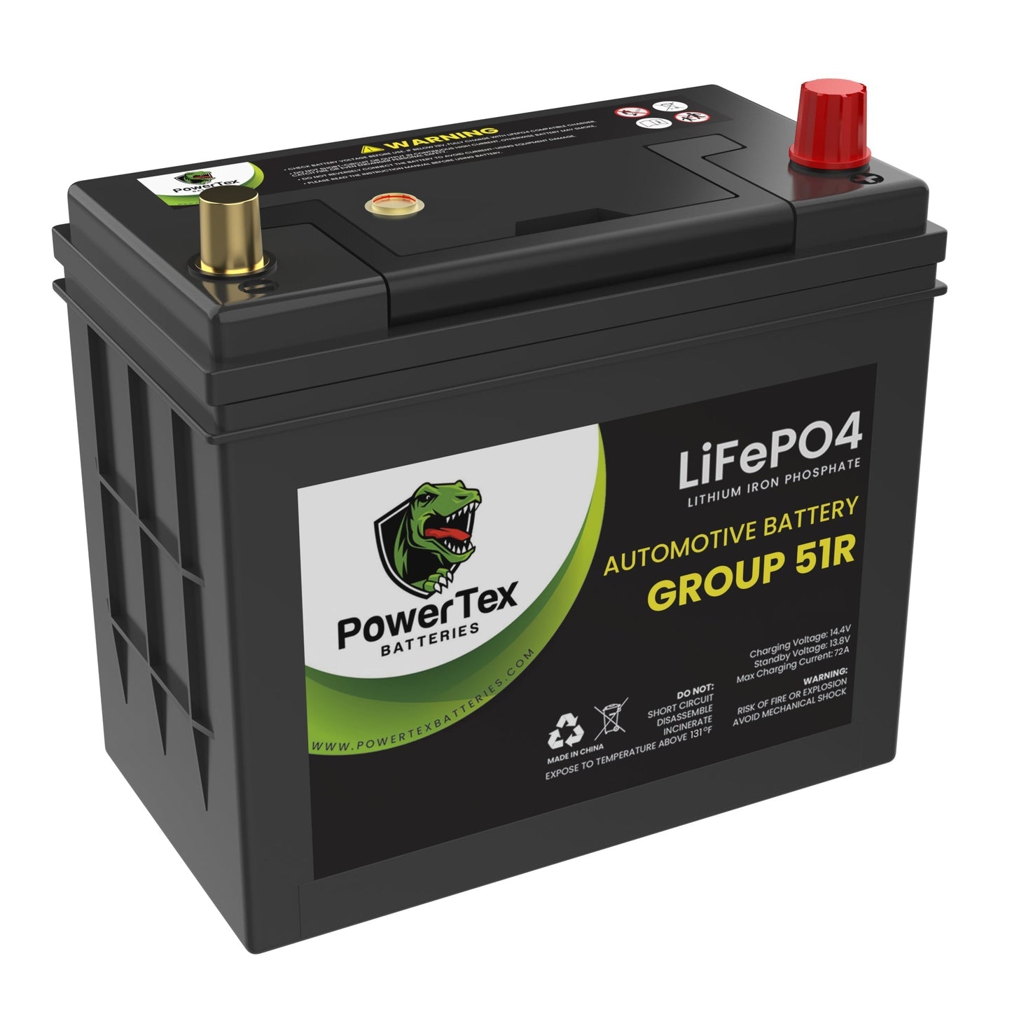 PowerTex 2021 Honda Clarity Car Battery BCI Group 51R Lithium LiFePO4 Replacement Automotive Battery - PTLG51R-31