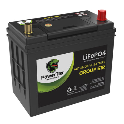 PowerTex 2021 Honda Clarity Car Battery BCI Group 51R Lithium LiFePO4 Replacement Automotive Battery - PTLG51R-31