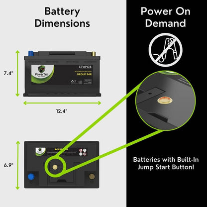 PowerTex 2024 Audi Q8 V6 3.0L Replacement Car Battery BCI Group 94R Lithium LiFePO4 Aut - PTLG94R-062omotive Powertex Battery