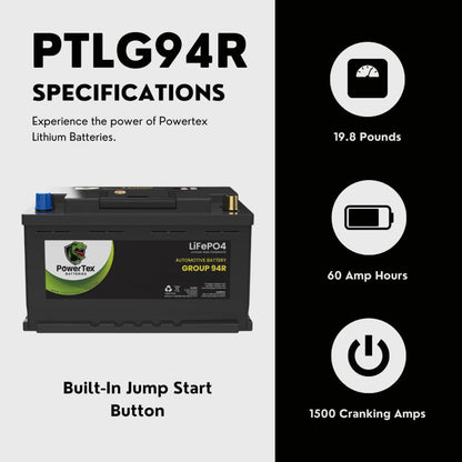 PowerTex 2014 Porsche Cayenne Car Battery BCI Group 94R / H7 Lithium LiFePO4 Automotive Battery - PTLG94R-1153