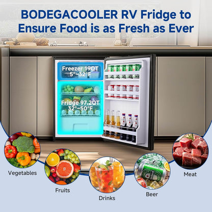 BODEGACOOLER 2025 RV Refrigerator Freezer 5°F-32℉ 110L