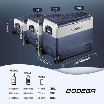 BODEGAcooler 12V Fridge 64qt/60L with Wheels Dual Zone T60