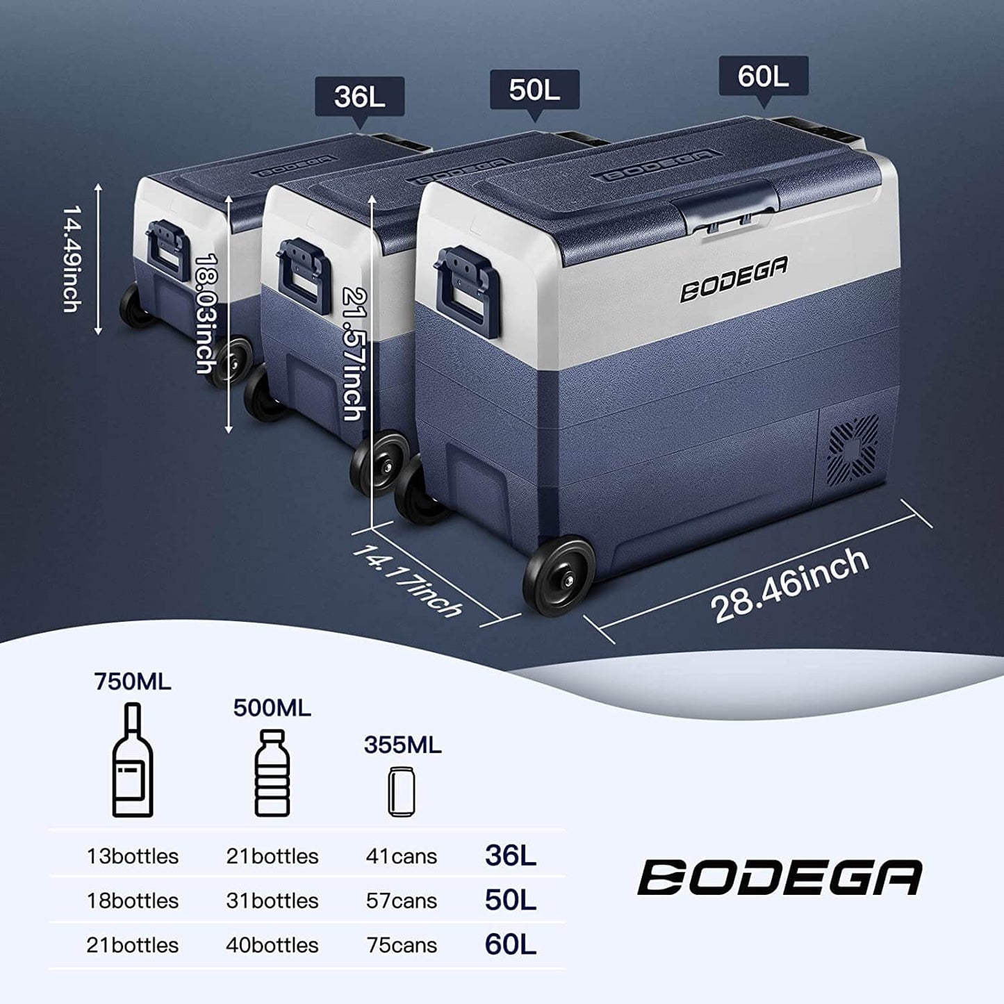 BODEGAcooler Portable Freezer 53qt/50L with Flexible Dual Zone T50