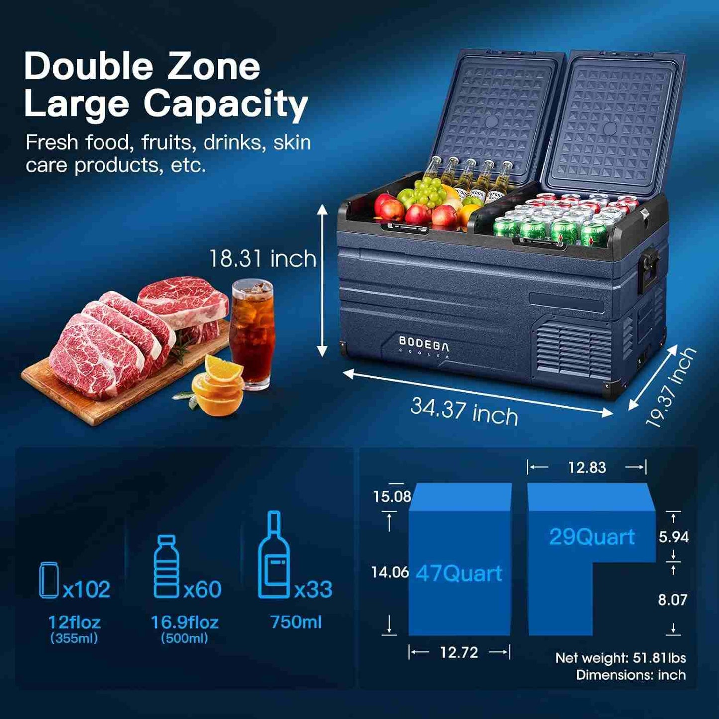 Bodegacooler Electric Cooler 76/95qt Dual Zone