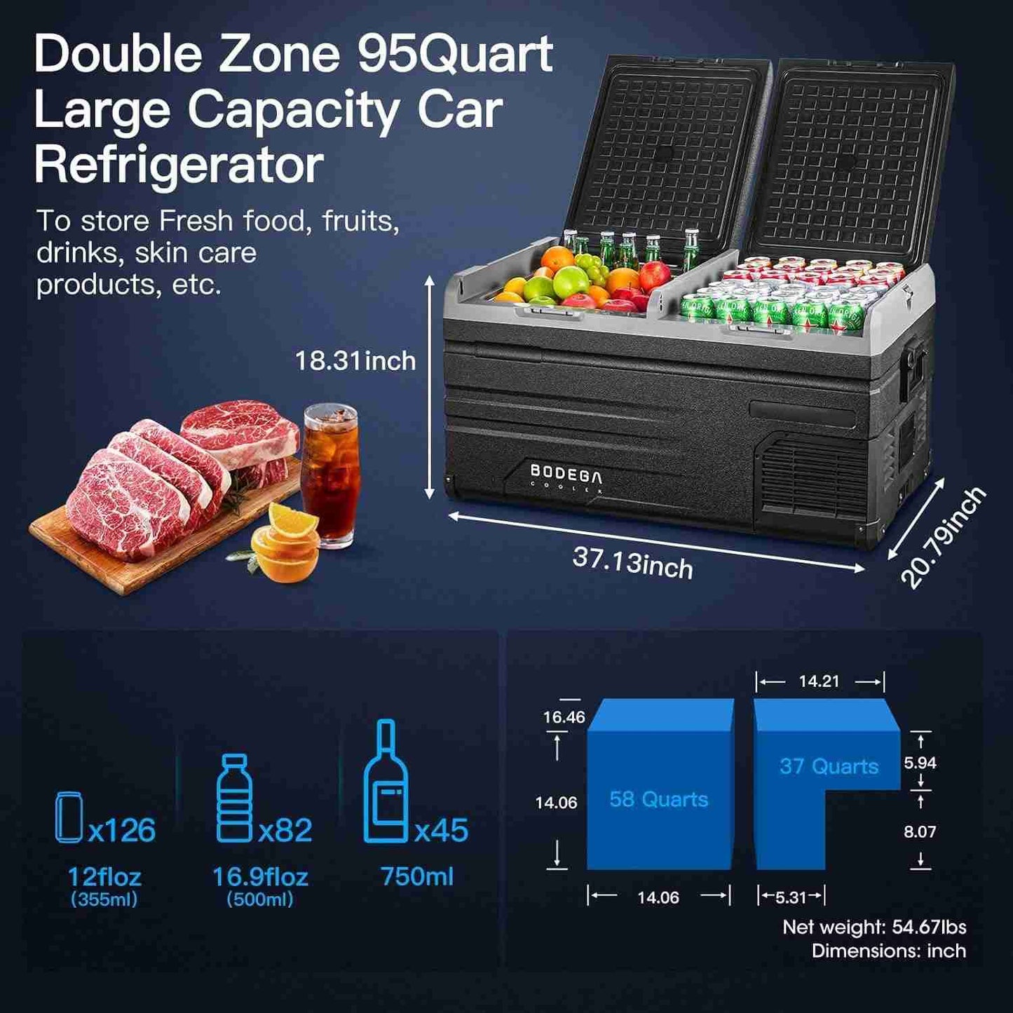 Bodegacooler Electric Cooler 76/95qt Dual Zone