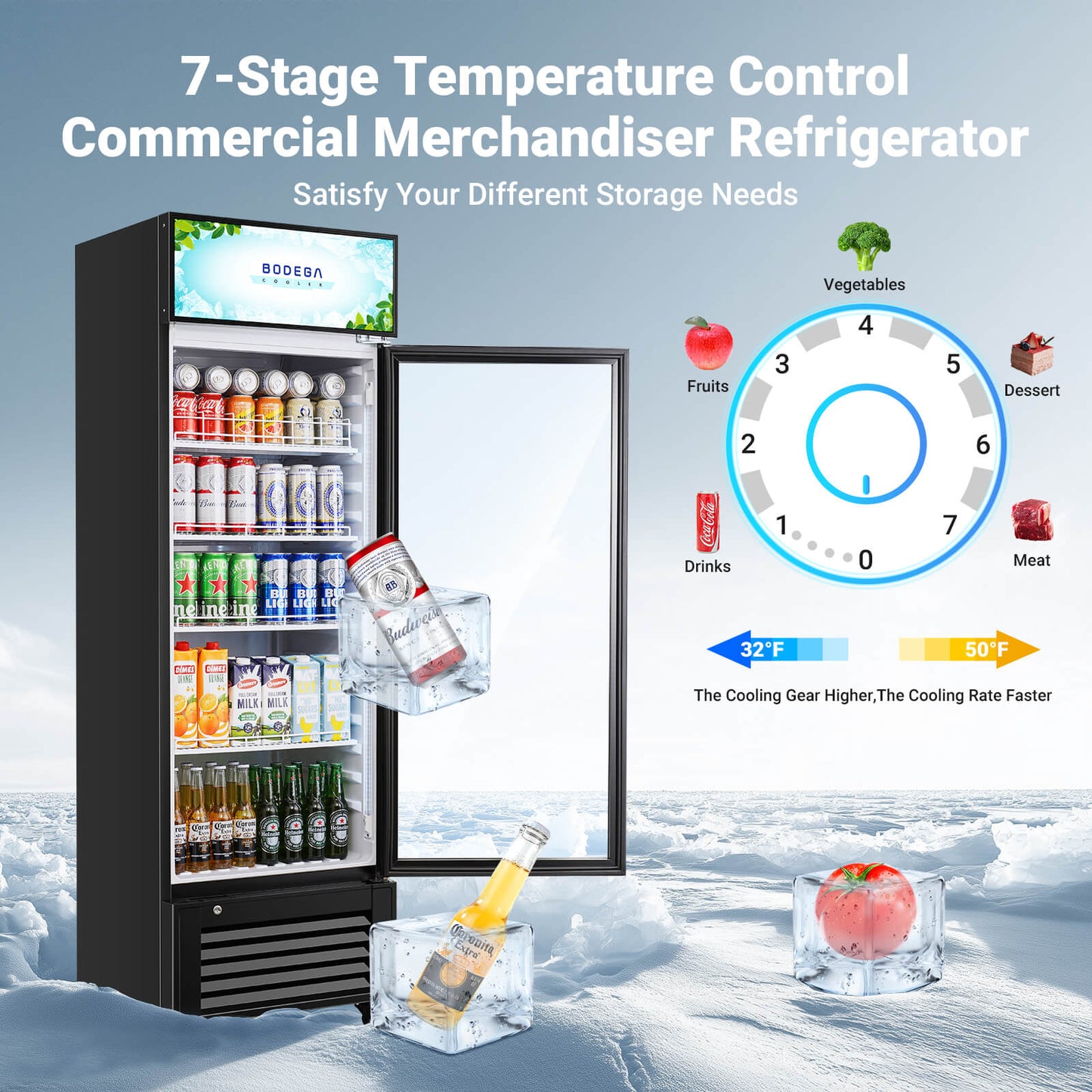 BODEGAcooler Commercial Glass Door Display Refrigerator Merchandiser 9cu.ft