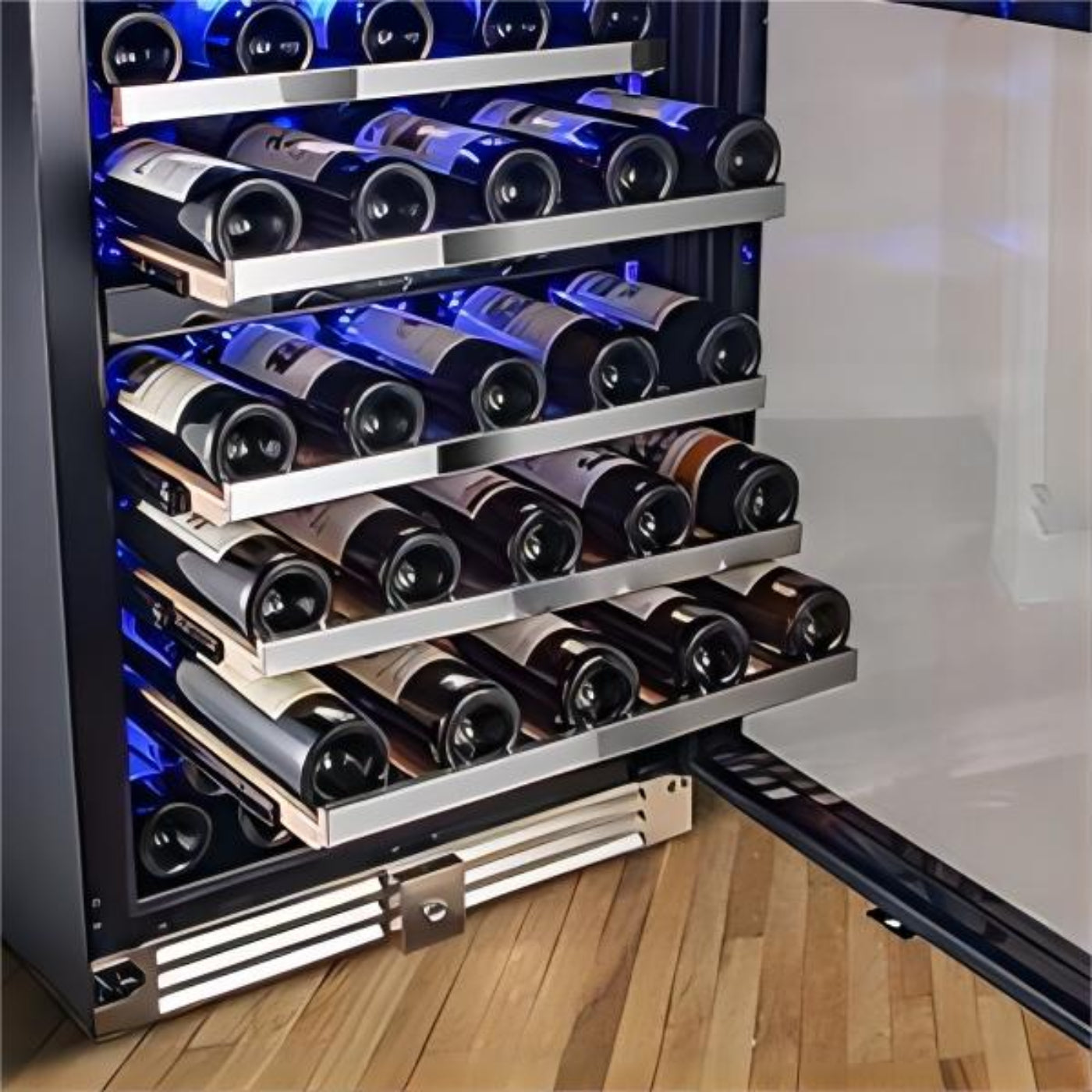 BODEGAcooler 24" 56 Bottles Dual Zone Compressor Wine Cooler with Wood Shelves