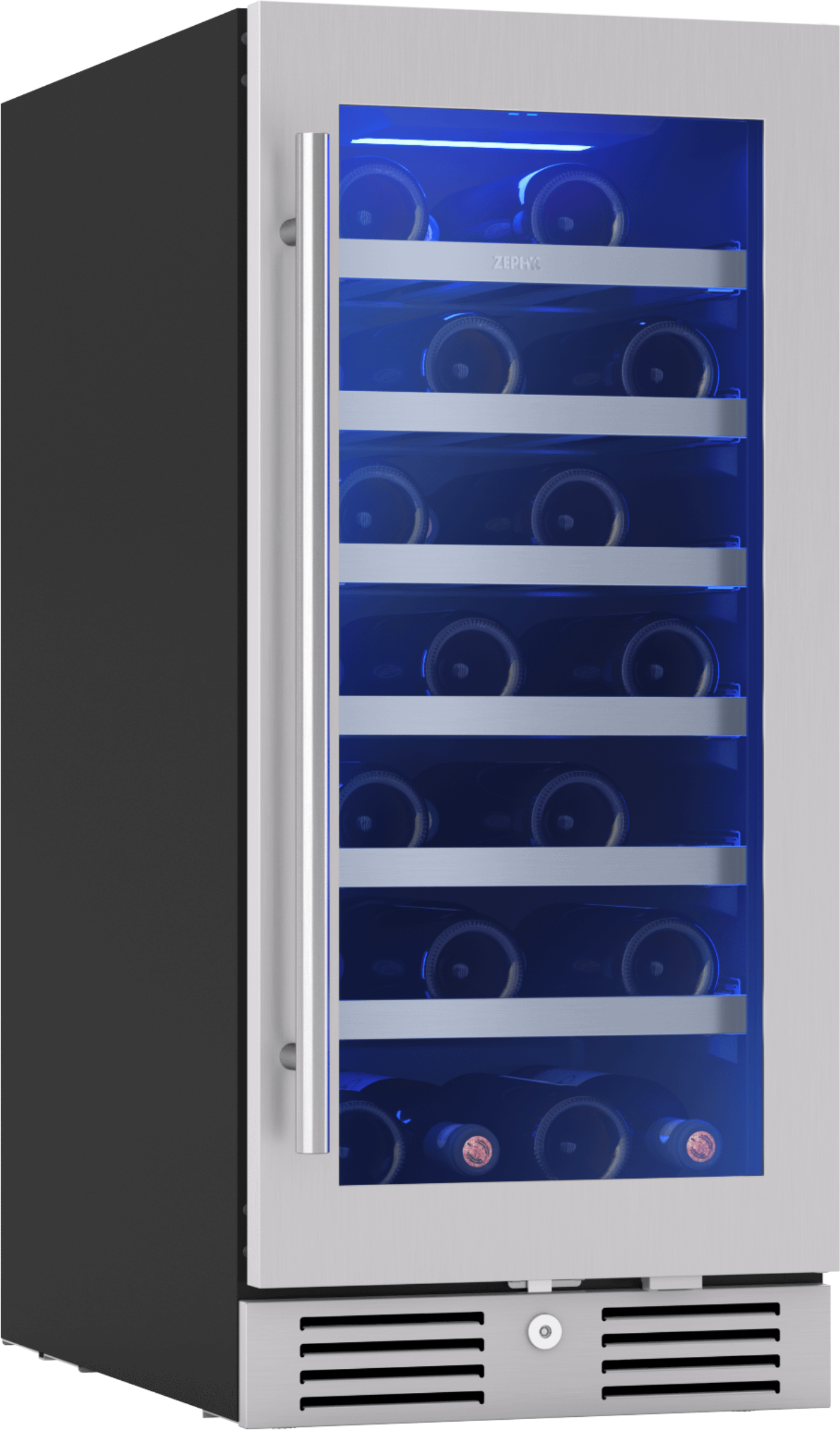 ZEPHYR Presrv Wine Cooler, 15in UC, SS+Gls, Rvs Door, 1Z in Stainless Steel - PRW15C01CG