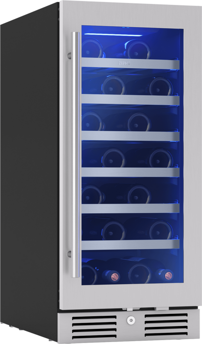 ZEPHYR Presrv Wine Cooler, 15in UC, SS+Gls, Rvs Door, 1Z in Stainless Steel - PRW15C01CG
