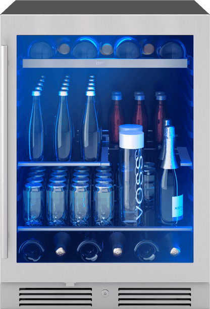 ZEPHYR Presrv Bev Cooler, 24in UC, SS+Gls, Rvs Door, 1Z in Stainless Steel - PRB24C01CG