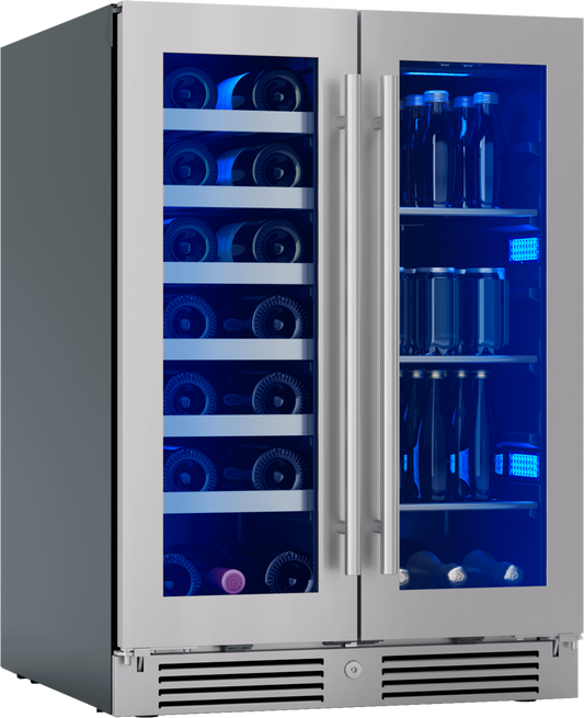 ZEPHYR Presrv Wine & Bev Cooler, 24in UC, SS+Gls, Fr Dr in Stainless Steel - PRWB24C32CG