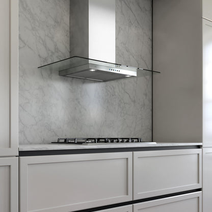 XO APPLIANCE XOQ36GC 36" CCC 600/395 CFM Wall Chimney Hood Stainless/Glass in Stainless Steel - XOQ36GC